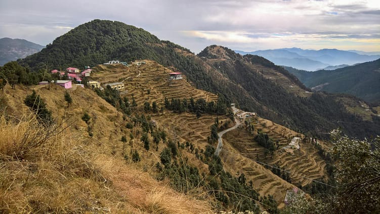breathtaking mountain view with terraced fields