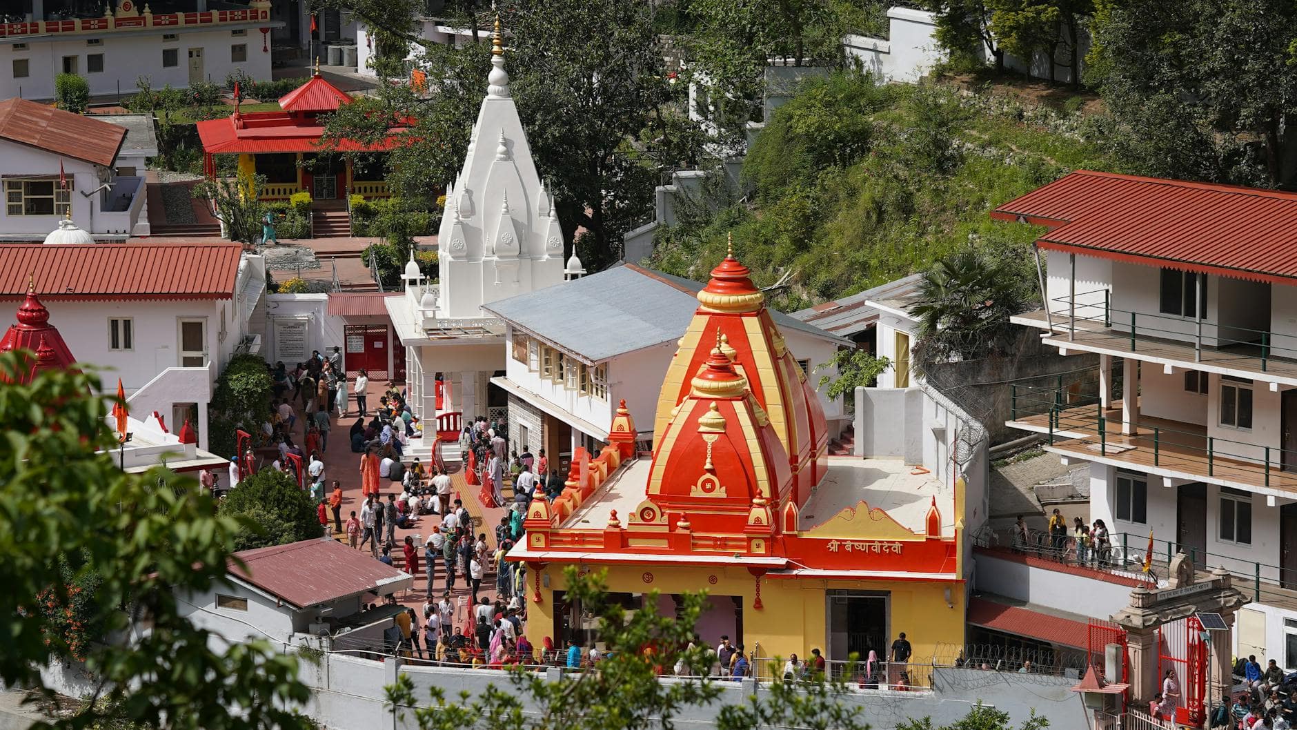 vibrant aerial view of kainchi dham temple complex