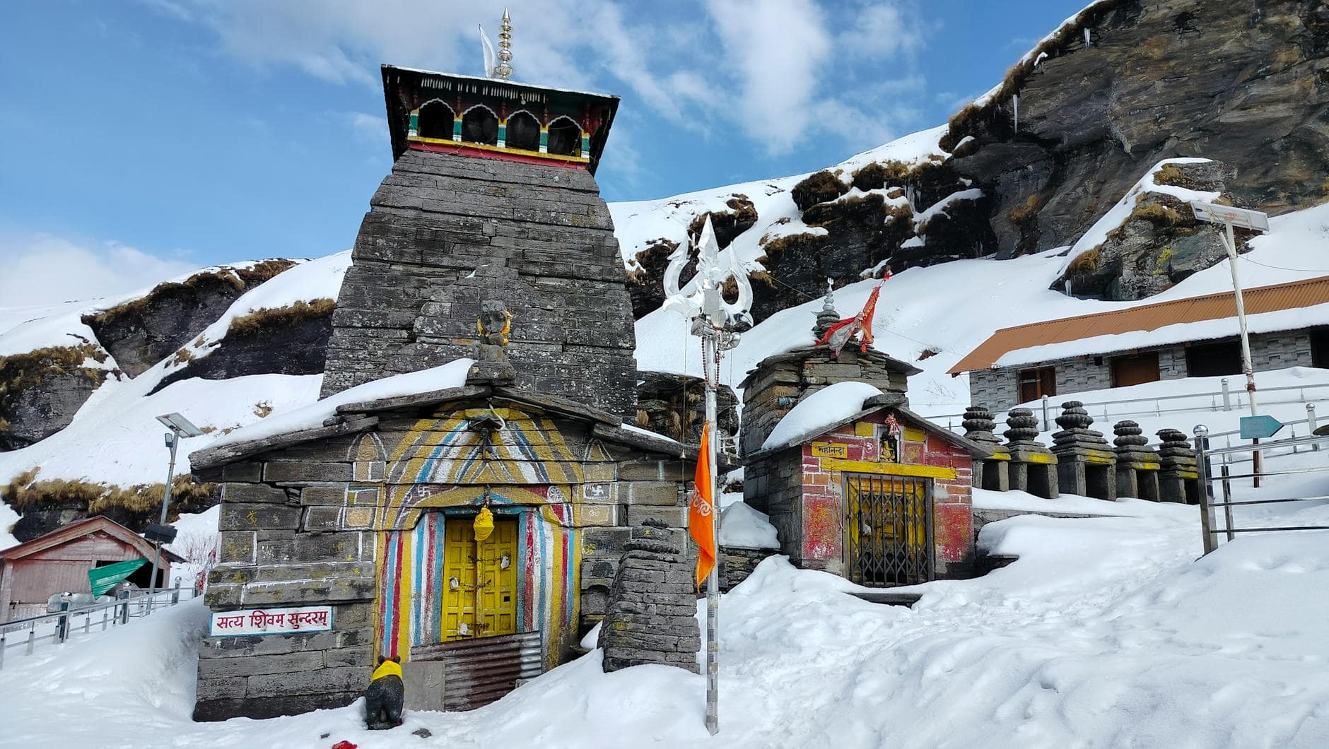 hindu temple in the mountains in winter