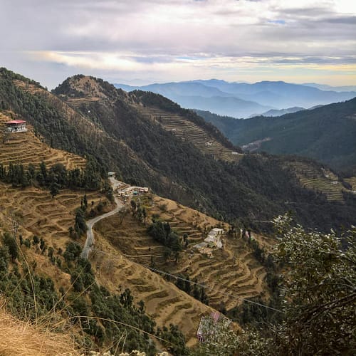 breathtaking mountain view with terraced fields