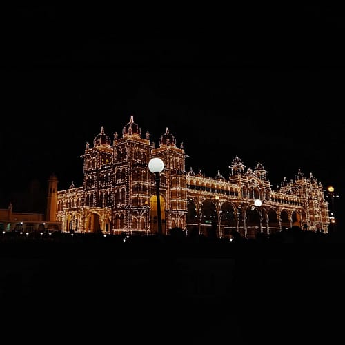 Mysore palace light show at night.
