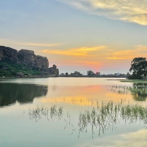 Sunset at Agasthya Lake. From Badami, Karnataka, India.