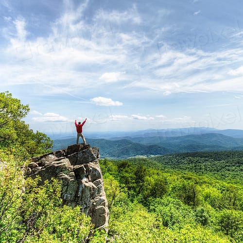 Beautiful nature background, tourist standing