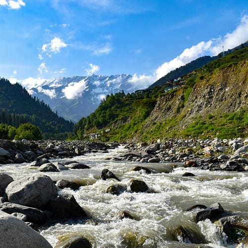 view of a stream in mountains
