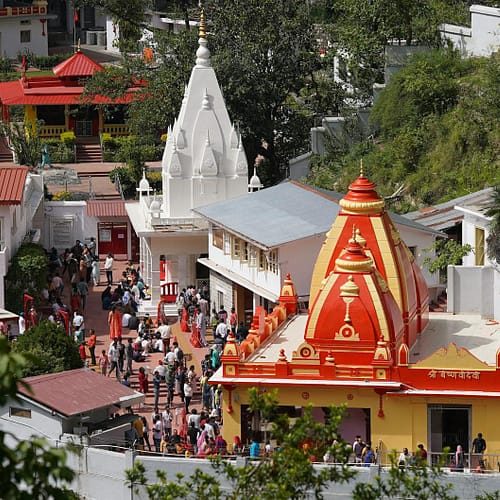 vibrant aerial view of kainchi dham temple complex