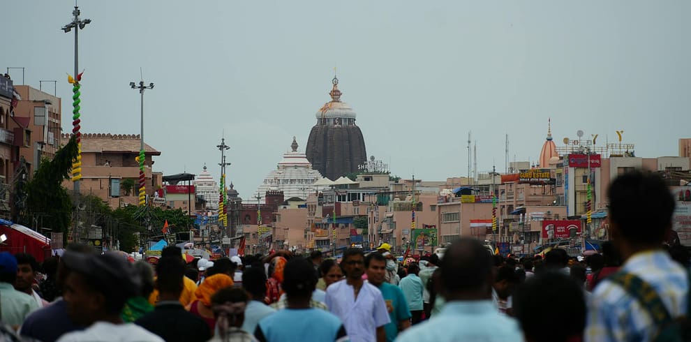 bustling street scene near jagannath temple in puri