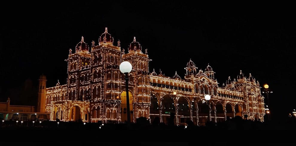 Mysore palace light show at night.