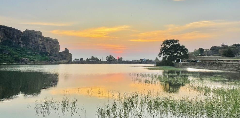 Sunset at Agasthya Lake. From Badami, Karnataka, India.