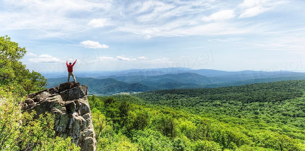 Beautiful nature background, tourist standing