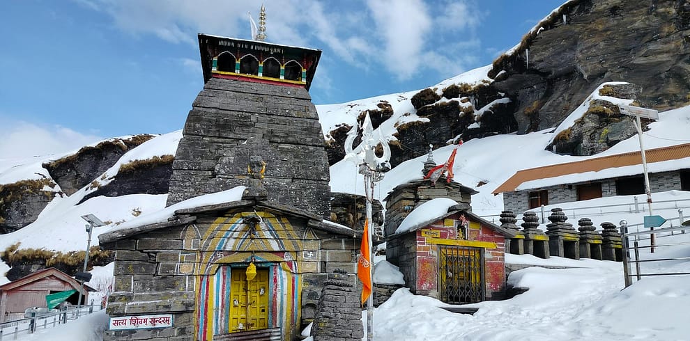 hindu temple in the mountains in winter
